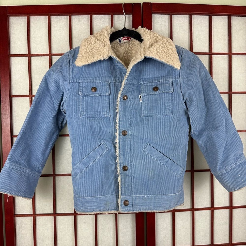 Vintage Big E Levi’s 70s Blue Corduroy Sherpa Lined Kids Youth Trucker Jacket